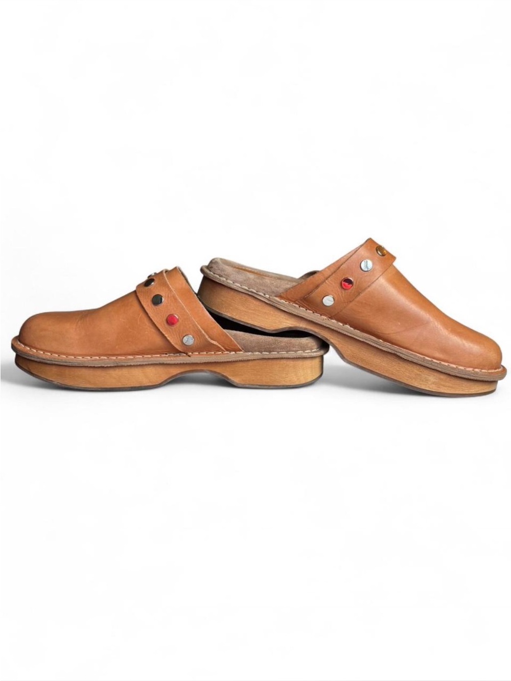 Polo by Ralph Lauren Tan Leather Slip-On Clogs with Stud Accents